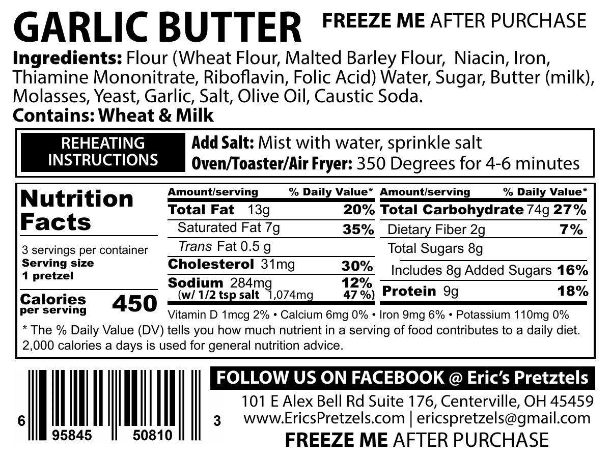 Garlic Butter Soft Pretzels 3 Pack Nutrition Facts