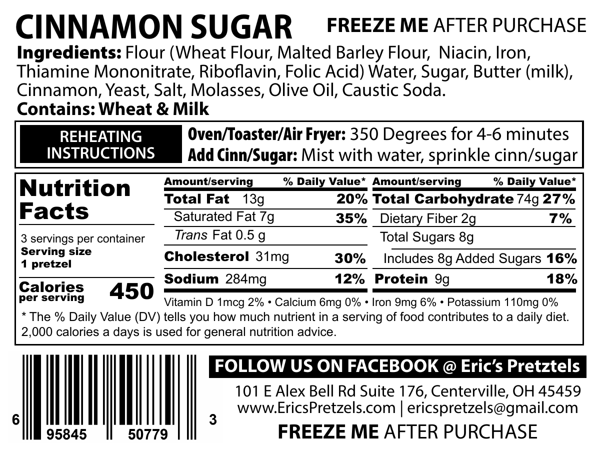Cinnamon Sugar Soft Pretzels 3 Pack Nutrition Facts
